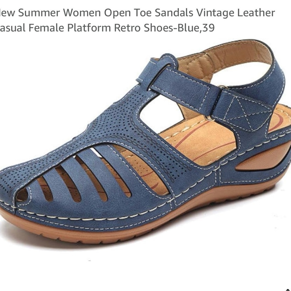 Women's Blue Leather Open Toe Sandals